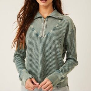 Free People FP One Shirt Pullover Womens Medium Ashton 1/4 Zip Teal Green
